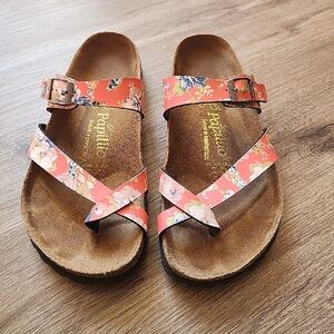 Papillio By Birenstock Coral Floral Cross-Strap Sandals